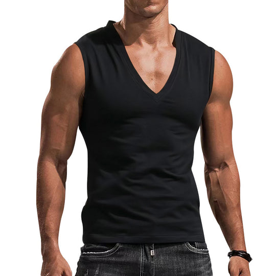 Herren nan tailliertes Tanktop mit tiefem V-Ausschnitt und Stretch-Baumwollmix EB