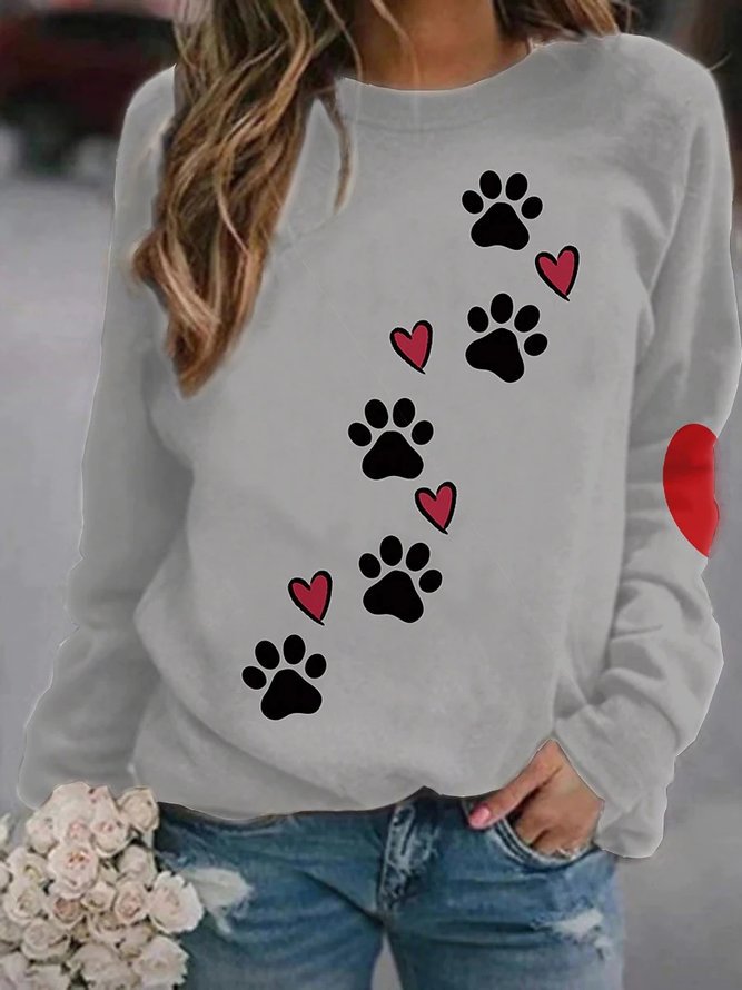 Damen Sweatshirt mit Pfotenabdrücken und Herzen EB