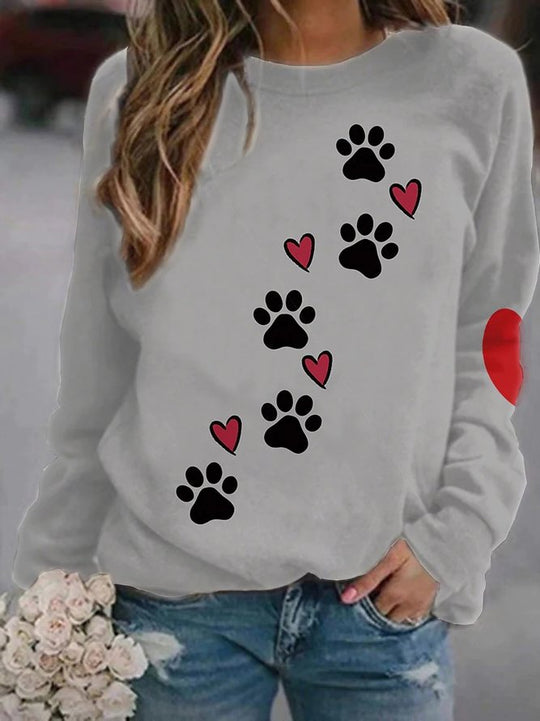 Damen Sweatshirt mit Pfotenabdrücken und Herzen EB