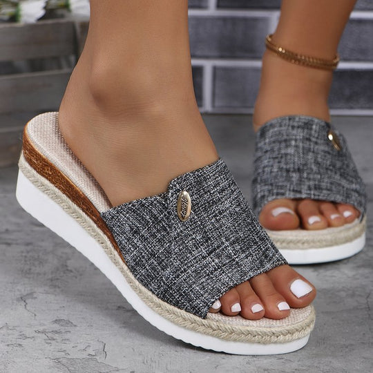 Damen Wedge-Pantoletten mit elastischem Riemendesign und rutschfester Sohle EB