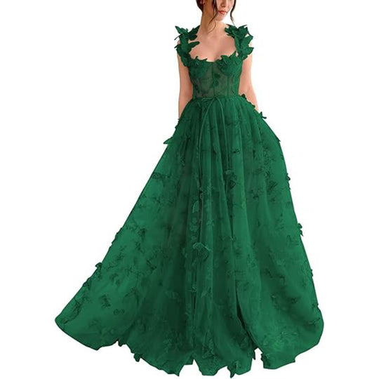 Damen Elegantes Maxikleid mit floralem Spitzenbesatz und transparenter Hülle EB