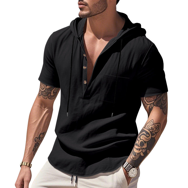 Herren Kurzarm-Henley-Shirt mit praktischer Kapuze und modischen Akzenten EB
