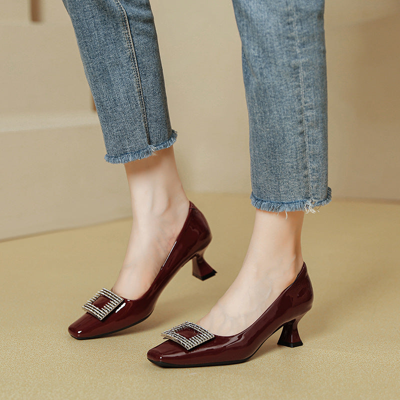 Damen elegante Pumps mit funkelnder Strassschnalle EB