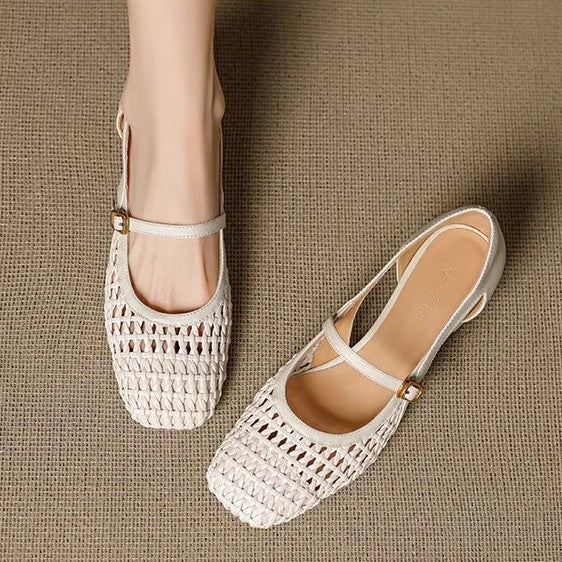 Damen elegante Mary Jane Pumps mit modischem Geflecht und bequemem Blockabsatz EB