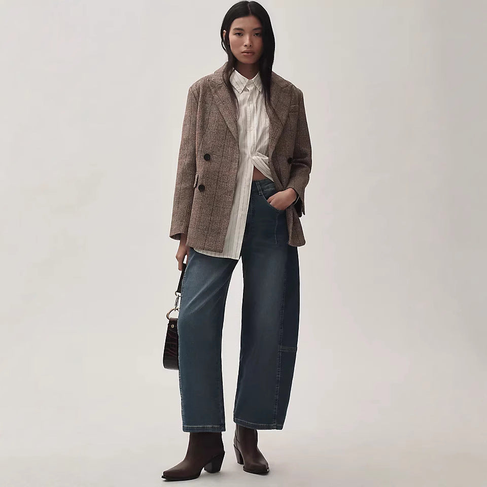 Damen Weit geschnittene Denim-Hose mit elastischem Bund und modischem Schnitt EB