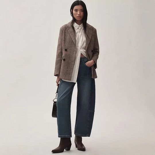 Damen Weit geschnittene Denim-Hose mit elastischem Bund und modischem Schnitt EB