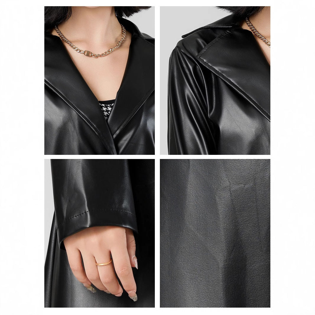Damen Eleganter Kunstleder-Trenchcoat EB