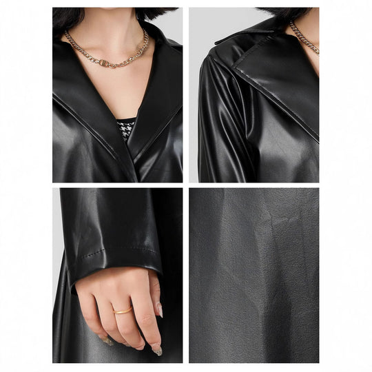 Damen Eleganter Kunstleder-Trenchcoat EB