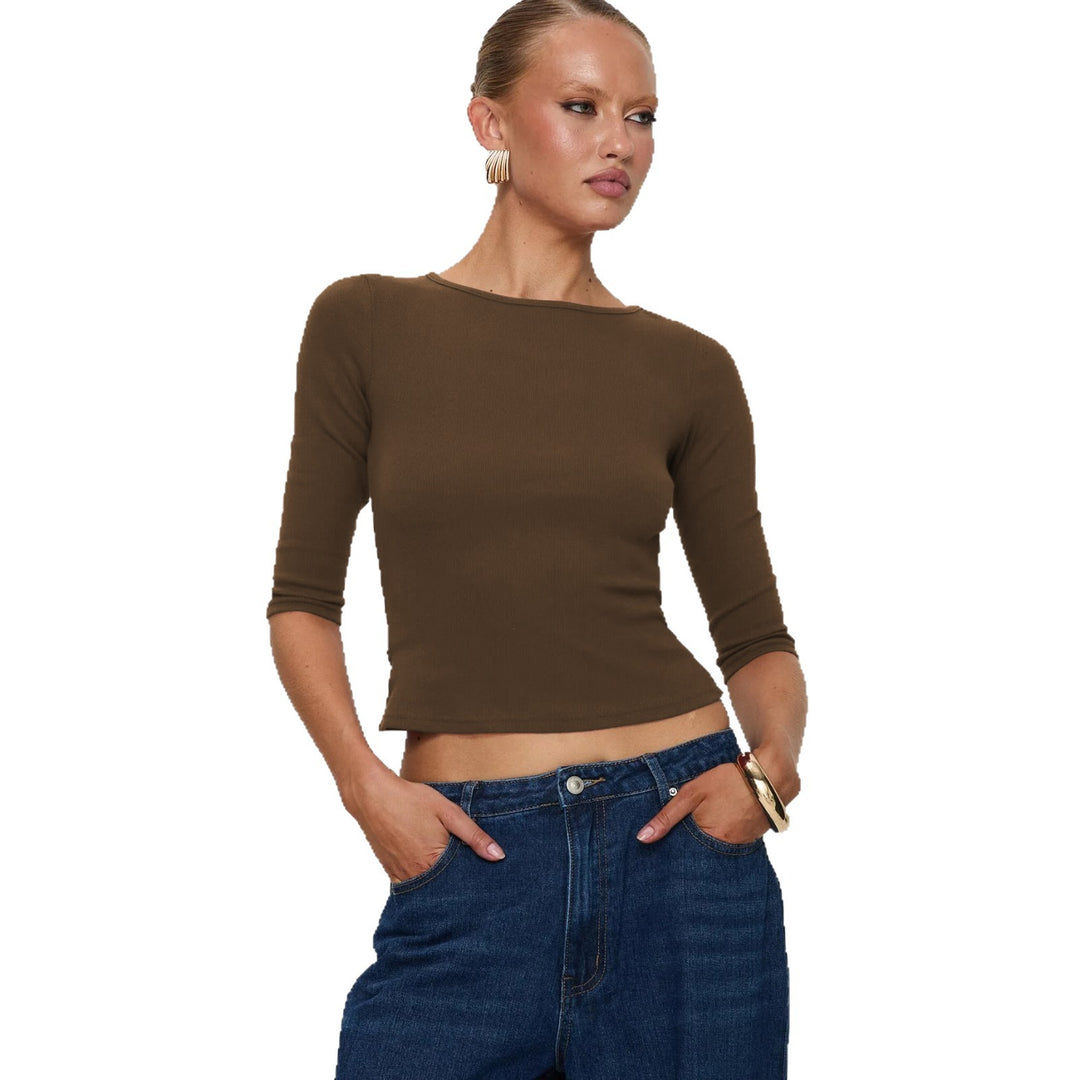 Damen figurbetontes Cropped Oberteil aus hochwertigem Rippmaterial EB