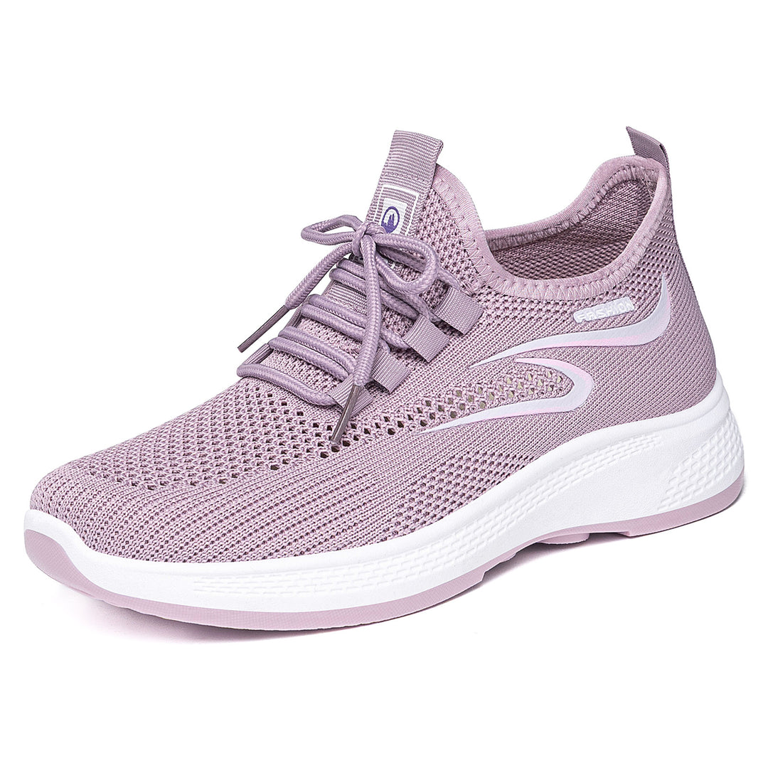 Damen nan atmungsaktiver Strick-Freizeitsneaker mit elastischer Schnürung und stoßabsorbierender Keilsohle EB