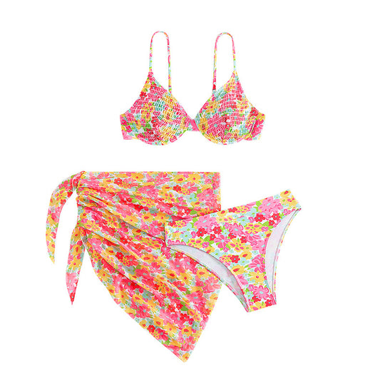 Damen Push-Up Bikini-Set mit floralem Wickelrock EB
