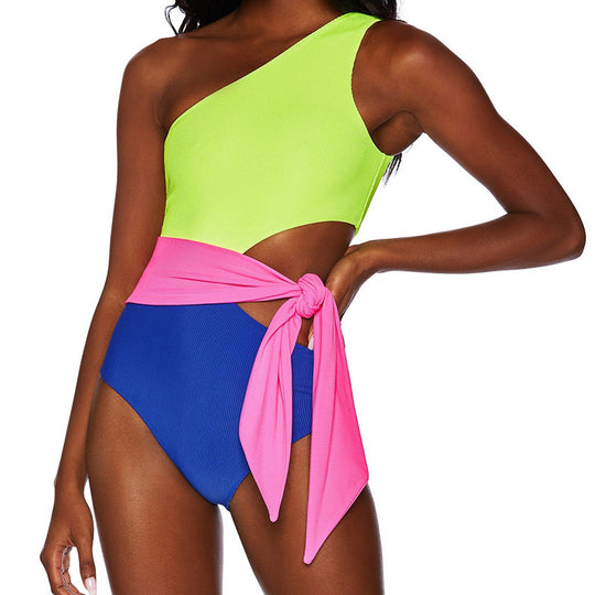 Damen Einteiliger Badeanzug mit asymmetrischem Design und modischem Wickelbund EB