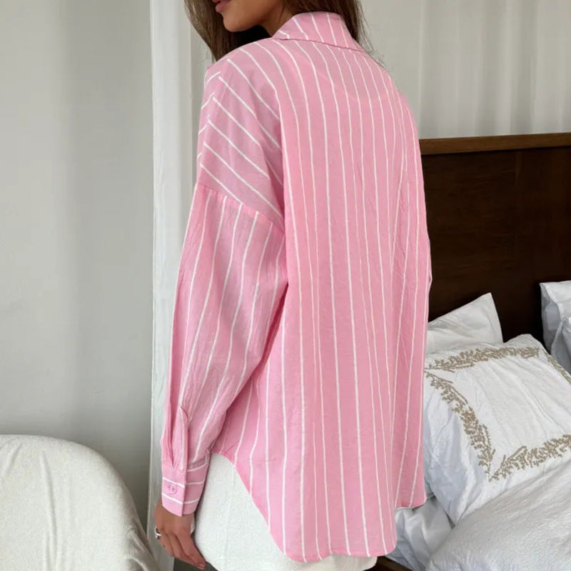 Damen Oversized Hemd mit feinen Streifen EB
