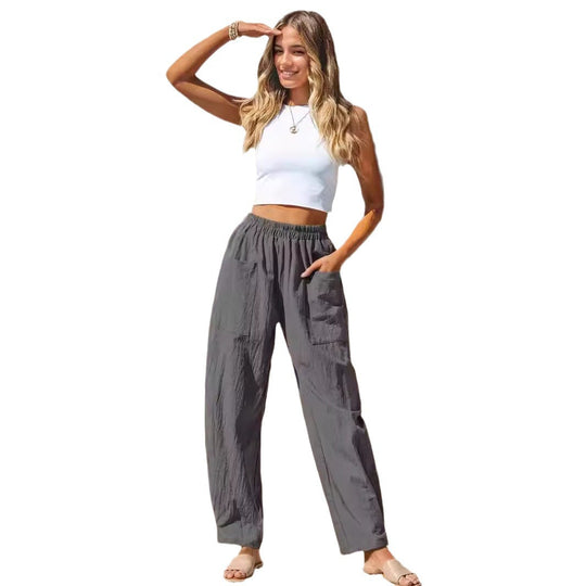 Damen lässige Leinenhose mit praktischen Seitentaschen EB