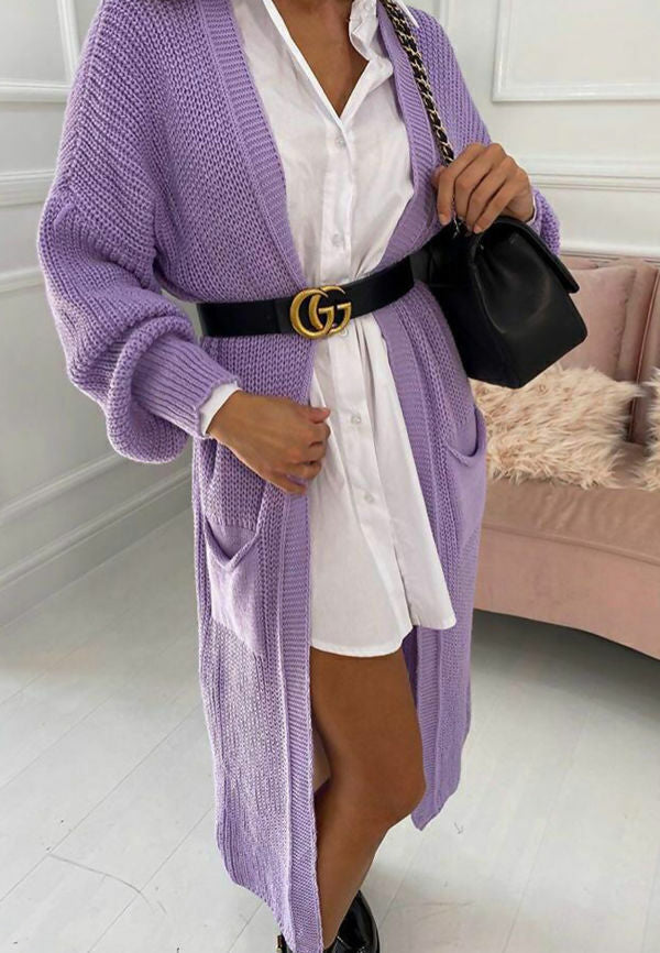 Damen Langer Strickmantel mit großzügigen Taschen EB
