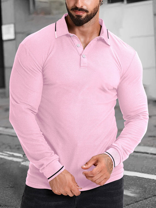 Herren Langarm-Polohemd mit modischem Schnitt und kontrastierenden Details EB