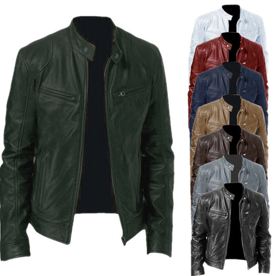 Herren nan schlanke Echtleder-Bikerjacke mit Stehkragen, zwei Brust-Reißverschlusstaschen und geradliniger Silhouette EB