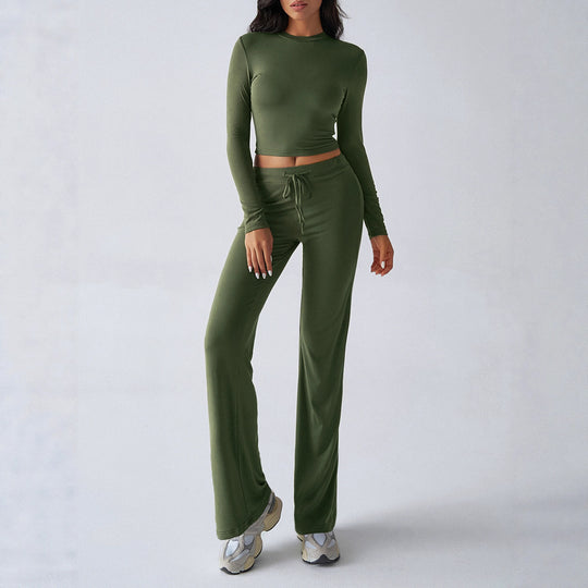 Damen Sportliches Lounge-Set mit langärmeligem Oberteil und weitem Hosenbein EB