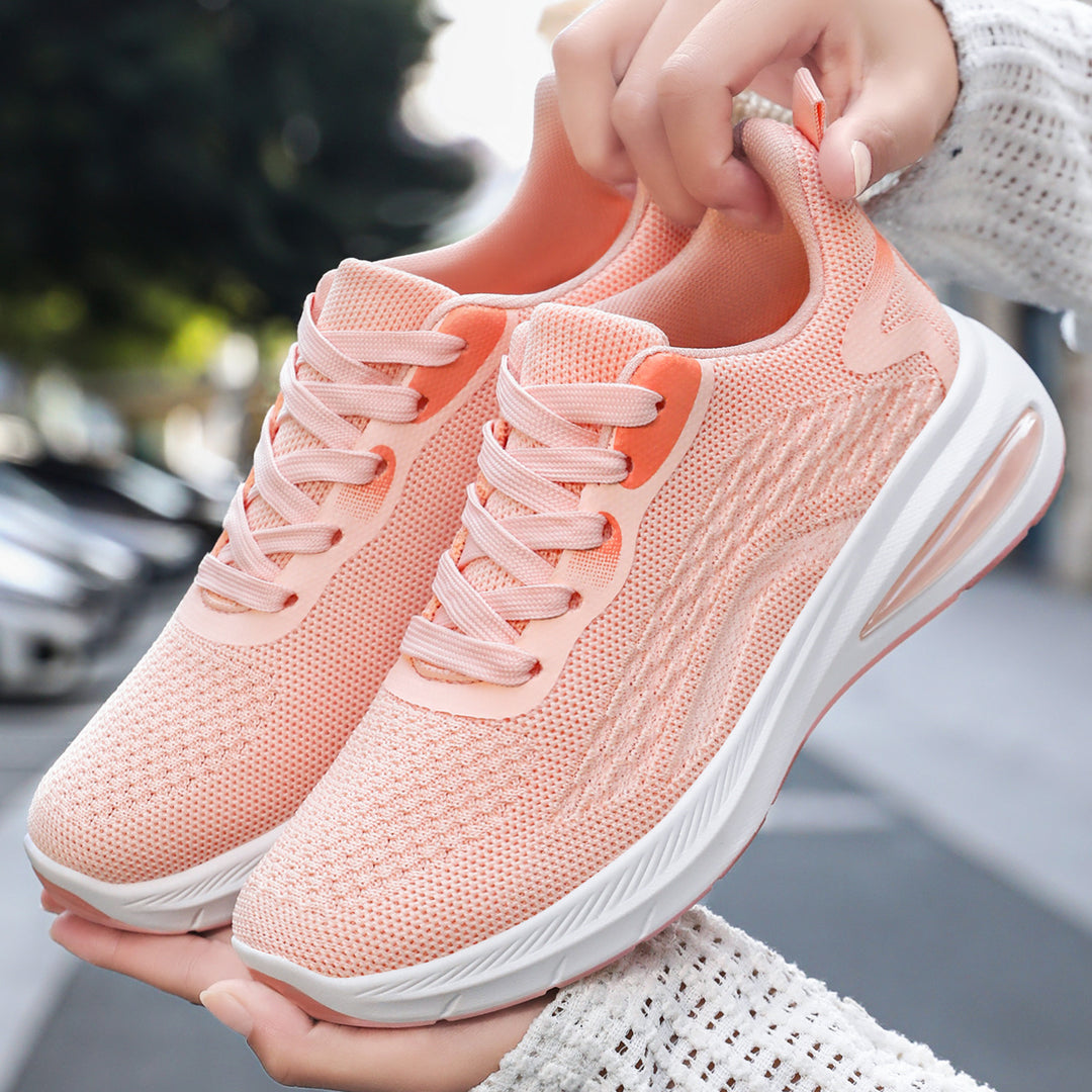 Damen nan leichte Strick-Fitness-Sneaker mit sichtbarem Luftdämpfer und reaktiver EVA-Plateau-Sohle EB