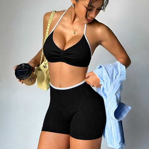 Damen Sportliches Crop-Top und Shorts-Set EB