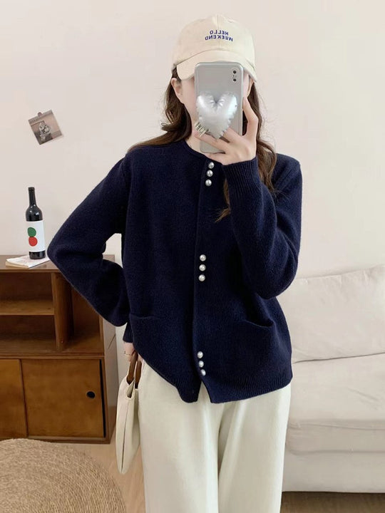 Damen Strickjacke mit eleganten Perlenknöpfen EB