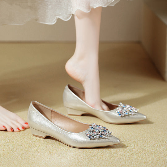 Damen elegante Ballerinas mit funkelnder Schmuckapplikation EB