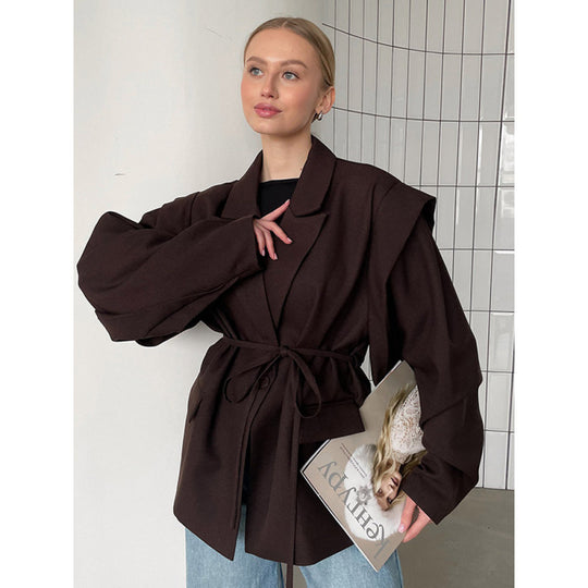 Damen eleganter Oversized-Blazer mit Gürteldetail EB