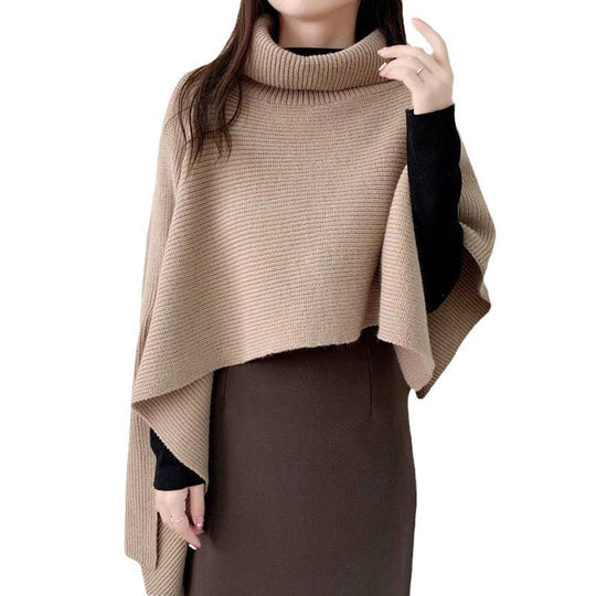 Damen Strickponcho mit hochgeschlossenem Kragen und eleganter Rippstruktur EB