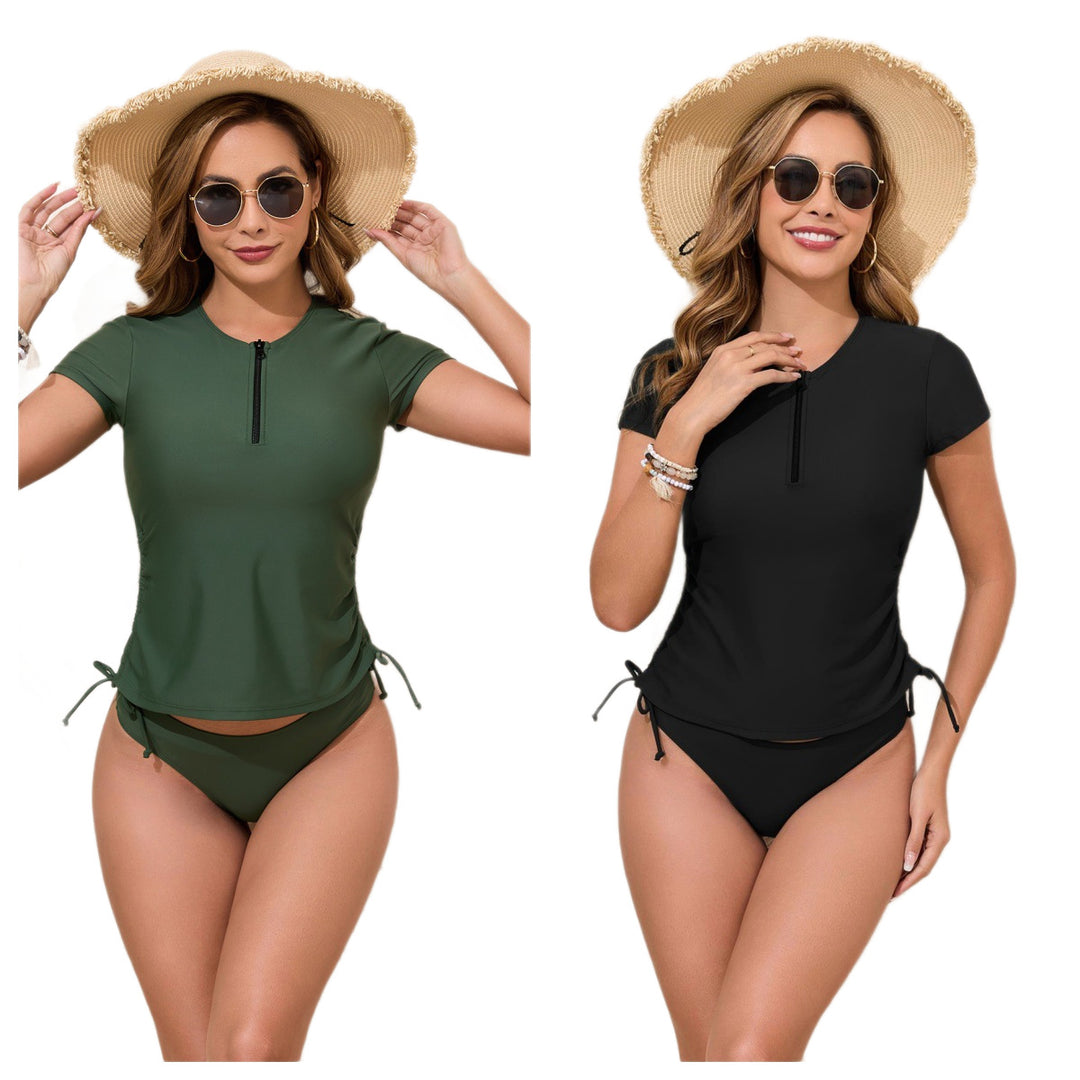 Damen Sportliches Rashguard-Bikini-Set mit verstellbaren Seiten EB