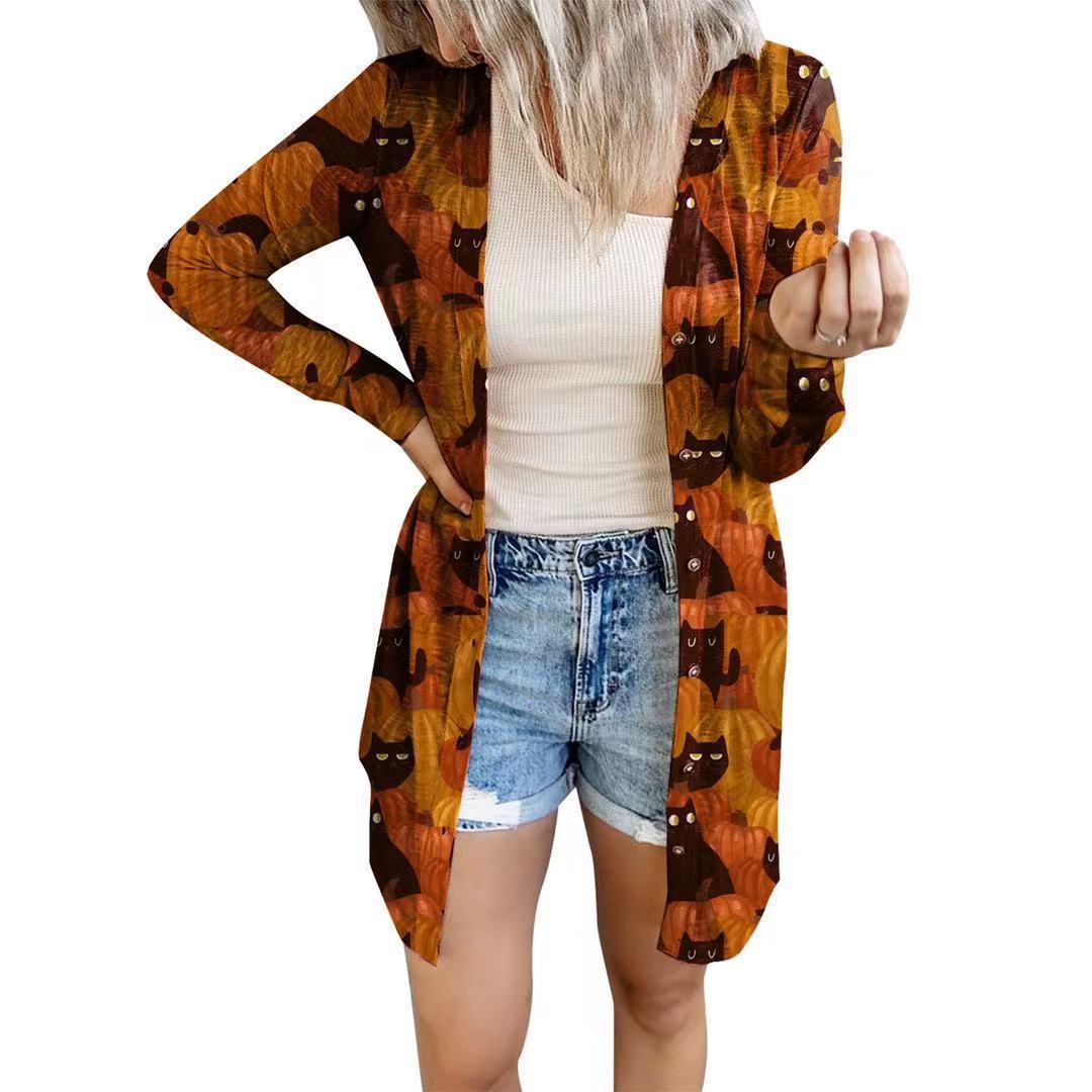 Damen Langarm-Cardigan mit knöpfbarem Design und einzigartigem Batikmuster EB