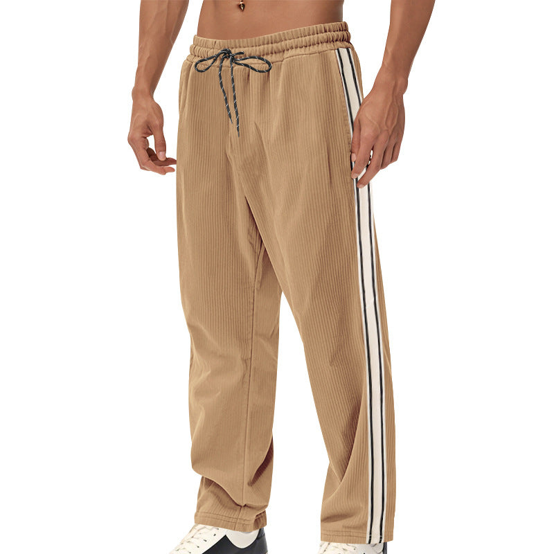 Herren Entspannte Cordoptik-Trackpants mit Seitenstreifen, Gummibund & Kordelzug EB