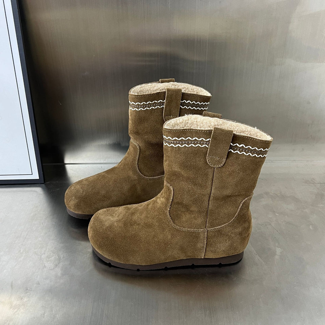 Damen Elegante Wildleder-Stiefel mit warmem Innenfutter und dekorativen Nähten EB