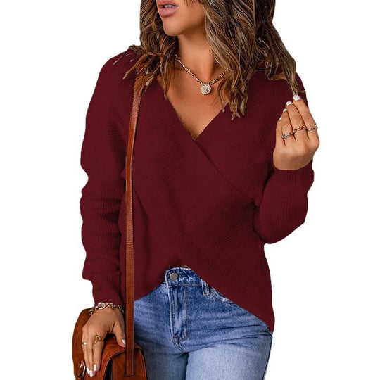 Damen Wickelpullover mit trendy V-Ausschnitt und lässiger Passform EB