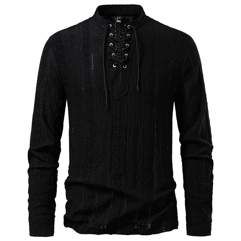 Herren Langarmshirt mit einzigartigem Strukturmuster und Kordelzug EB