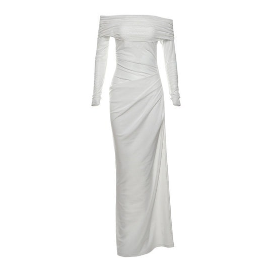 Damen Off-Shoulder Maxikleid mit figurbetonendem Design und Raffung EB