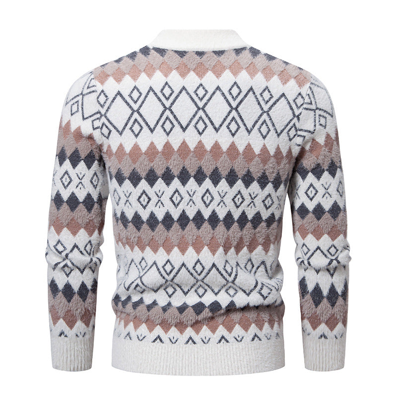 Herren Strickpullover mit geometrischem Muster und hohem Kragen EB