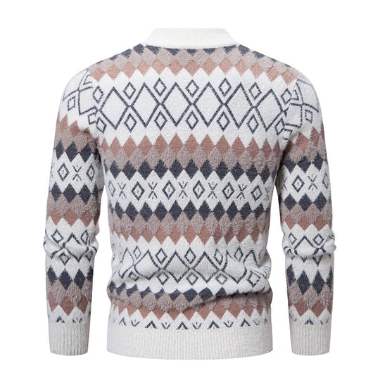 Herren Strickpullover mit geometrischem Muster und hohem Kragen EB