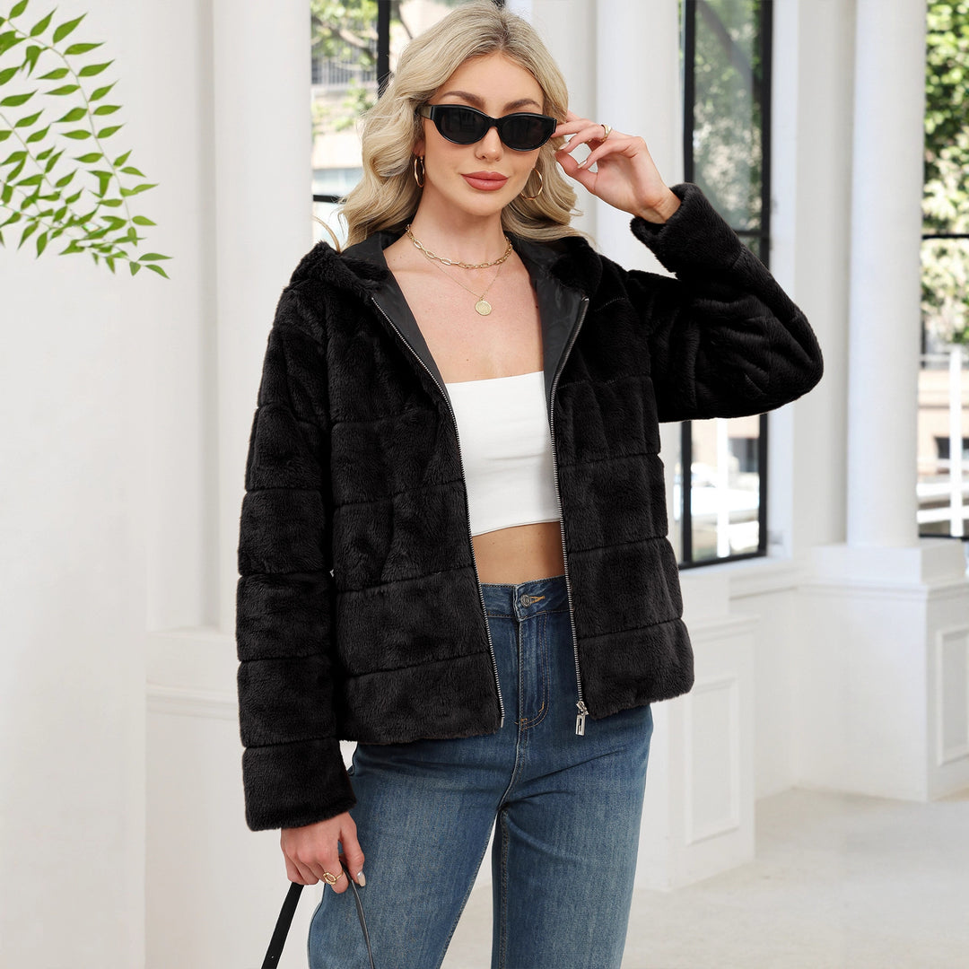 Damen Kuschelige Oversized-Fleecejacke mit Reißverschluss und Kapuze EB