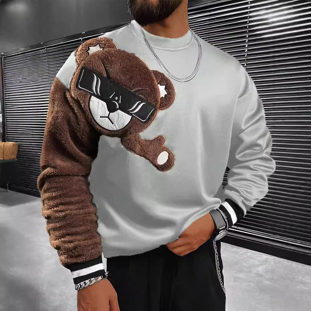 Herren Sweatshirt mit plüschiger Bärenapplikation EB