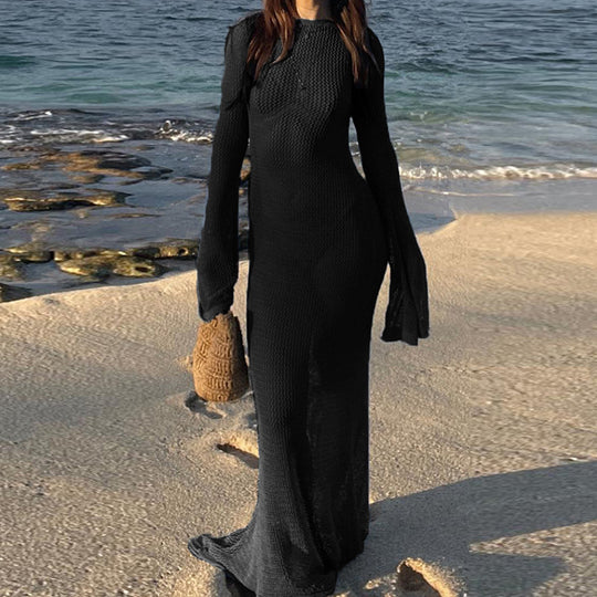 Damen transparentes Strandkleid aus Netzmaterial mit weitem Schnitt und offenen Ärmeln EB