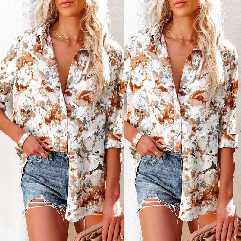 Damen lässige Bluse mit floralem Muster und bequemen Schnitt EB