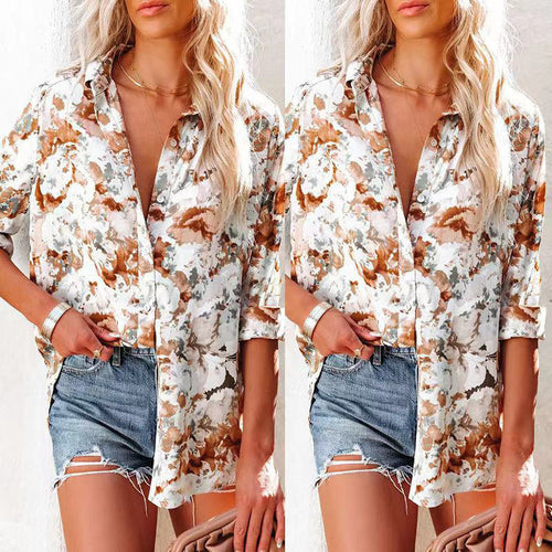 Damen lässige Bluse mit floralem Muster und bequemen Schnitt EB
