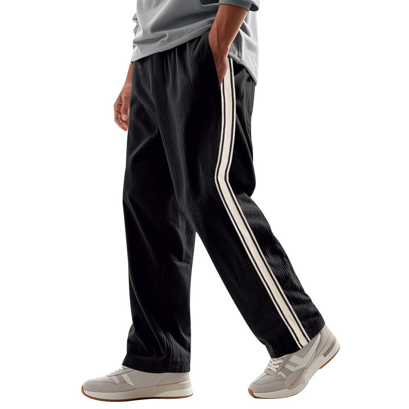 Herren Entspannte Cordoptik-Trackpants mit Seitenstreifen, Gummibund & Kordelzug EB
