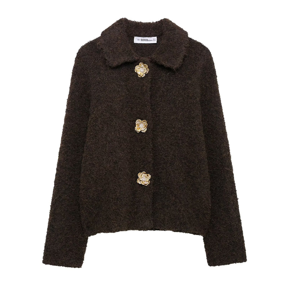 Damen Kuschelige Fluffy-Jacke mit dekorativen Knöpfen EB
