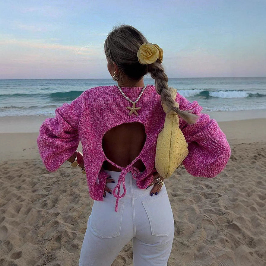 Damen Modischer Strickpullover mit weit geschnittenen Ärmeln EB