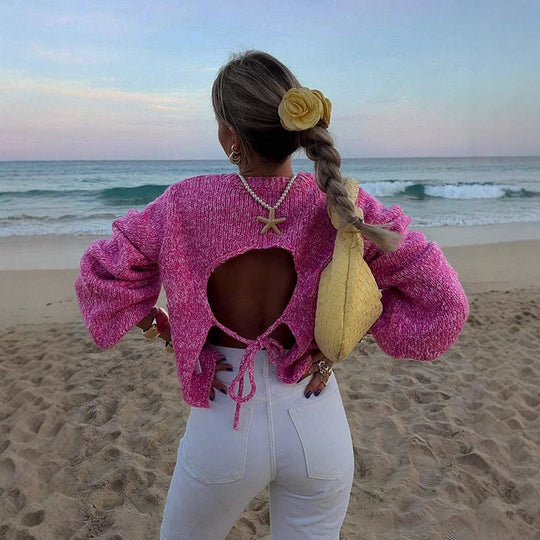 Damen Modischer Strickpullover mit weit geschnittenen Ärmeln EB
