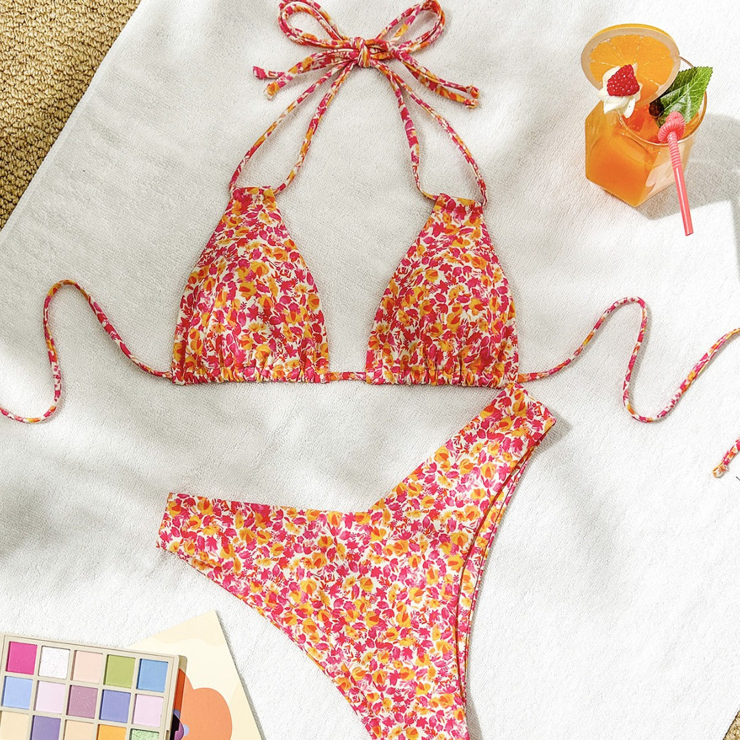 Damen Triangel-Bikini mit verstellbaren Trägern und verspieltem Blumenmuster EB