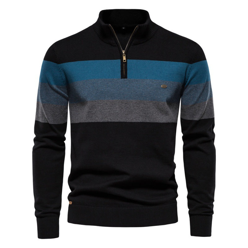 Herren Strickpullover mit modischem Stehkragen und feinen Streifen EB
