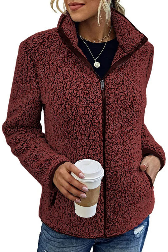 Damen kuschelige Fleecejacke mit hohem Kragen und praktischen Taschen EB