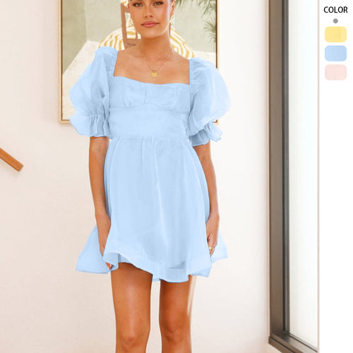 Damen Minikleid mit voluminösen Puffärmeln und herzförmigem Ausschnitt EB
